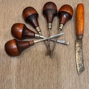 Vintage Wood Handle Leatherworking Tools Set